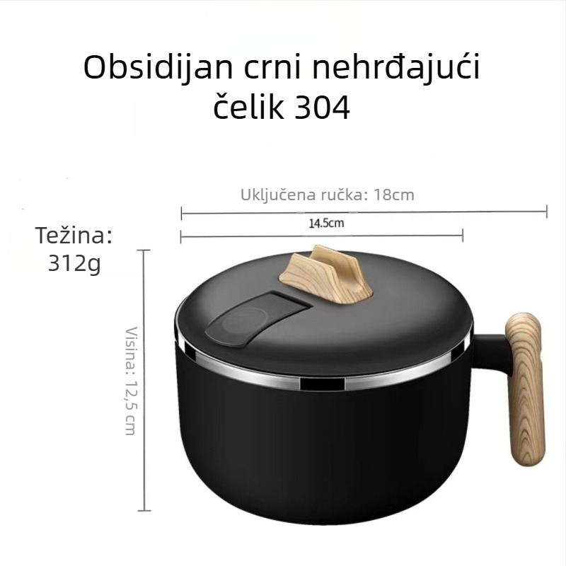 304 nehrđajući čelik zdjela za instantnu nudle, velika zapremina, s poklopcem, odvod, izolirana kutija za ručak