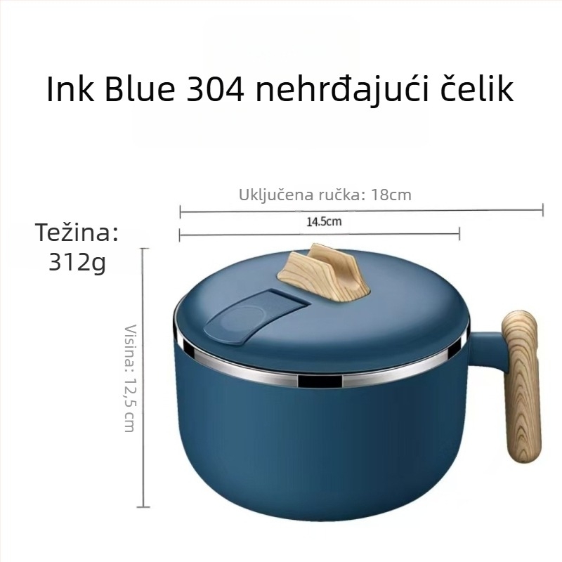 304 nehrđajući čelik zdjela za instantnu nudle, velika zapremina, s poklopcem, odvod, izolirana kutija za ručak