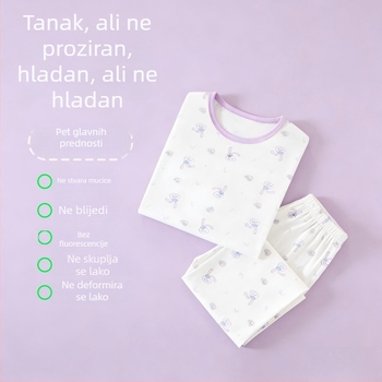 Lyocell ljetni dječji set za kućnu odjeću, lagan, 3/4 rukavi, Capri hlače, crtani uzorak, unisex