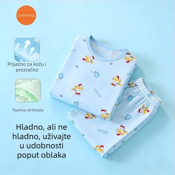 Lyocell ljetni dječji set za kućnu odjeću, lagan, 3/4 rukavi, Capri hlače, crtani uzorak, unisex