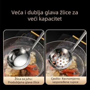 Žlica za juhu od nehrđajućeg čelika, duga drška, s ugrađenim cjedilom za hot pot