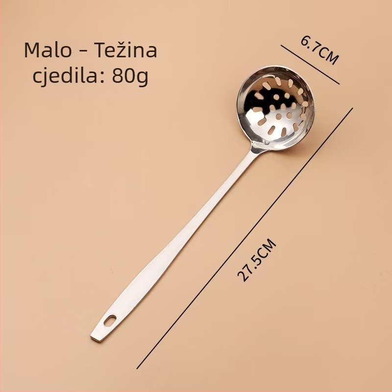 Žlica za juhu od nehrđajućeg čelika, duga drška, s ugrađenim cjedilom za hot pot