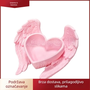 3D ispisan ružičasti organizator za stol s motivom srca i krila, ukras za nakit