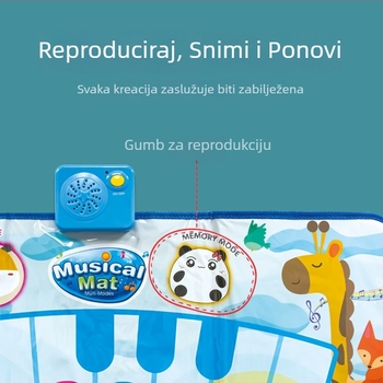 Interaktivni glazbeni prostir za djecu s crtanim životinjama i tipkama klavijature – podloga za učenje puzanja i hodanja