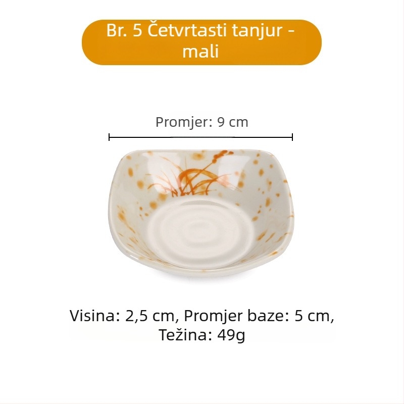 A5 set melamin posuđa s cvjetnim uzorkom, izgled porculana, promjer 14 cm; uključuje zdjelicu za umak, zdjelicu za ocat, zdjelicu za ulje, zdjelicu za užinu i malu zdjelicu za degustaciju