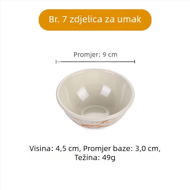 A5 set melamin posuđa s cvjetnim uzorkom, izgled porculana, promjer 14 cm; uključuje zdjelicu za umak, zdjelicu za ocat, zdjelicu za ulje, zdjelicu za užinu i malu zdjelicu za degustaciju