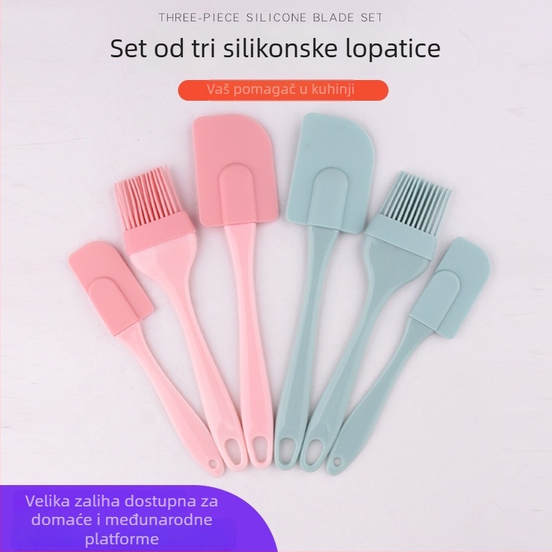 Set od tri silikonske špatule otporne na visoke temperature, silikonska četka za ulje, prehrambene klase, jednodijelna silikonska špatula