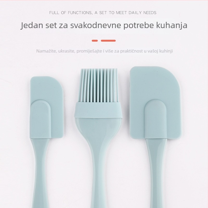 Set od tri silikonske špatule otporne na visoke temperature, silikonska četka za ulje, prehrambene klase, jednodijelna silikonska špatula