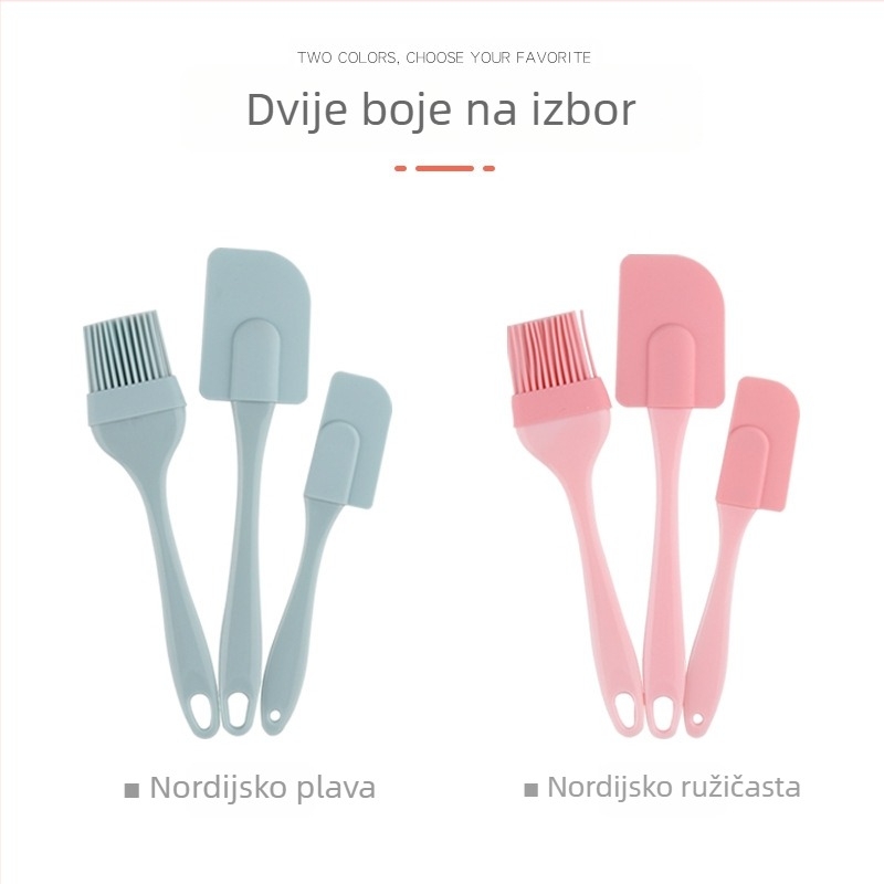 Set od tri silikonske špatule otporne na visoke temperature, silikonska četka za ulje, prehrambene klase, jednodijelna silikonska špatula