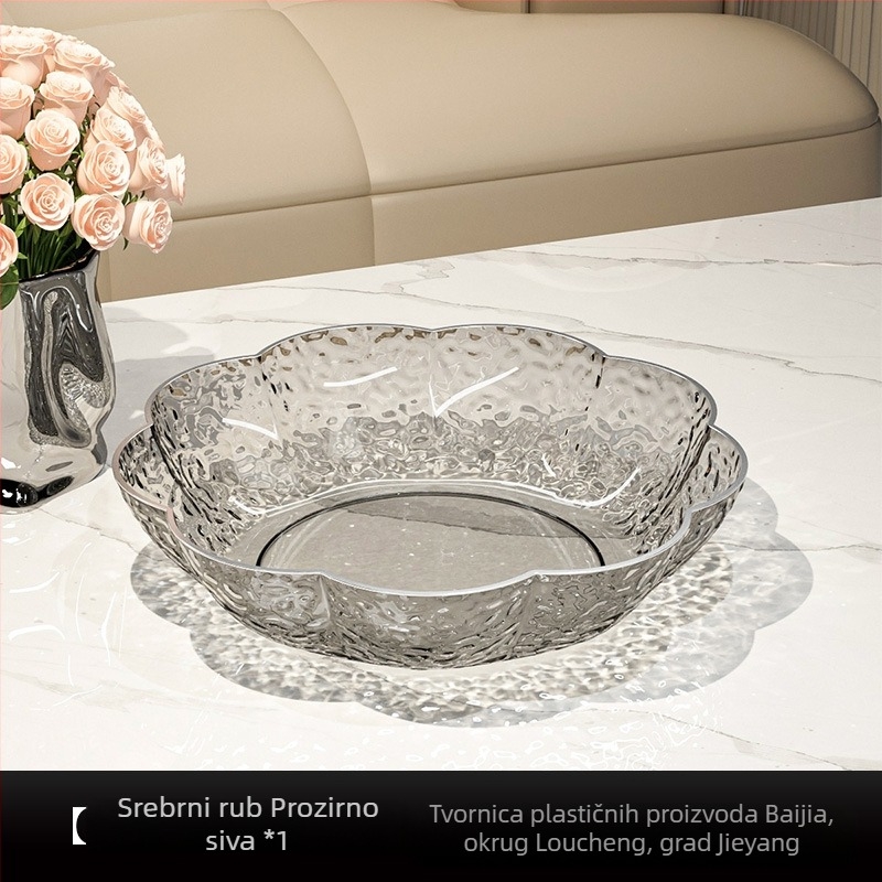 Prozirni plastični pladanj za voće s blagim luksuznim uzorkom, elegantno posuđe za užine i deserte kod kuće.