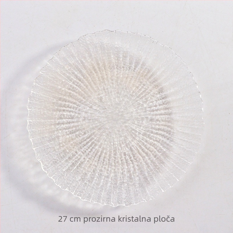 Stakleni set tanjura u obliku latice s cvjetnim rubom - veliki tanjuri za dnevni boravak i kuhinju, zlatni rub, za grickalice i slatkiše