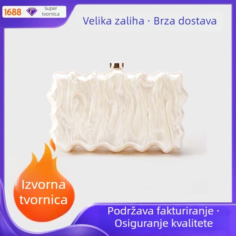 Akril ženska večernja torbica s jednostavnom naramenicom, ovalni clutch za vjenčanja, poliester podstava.