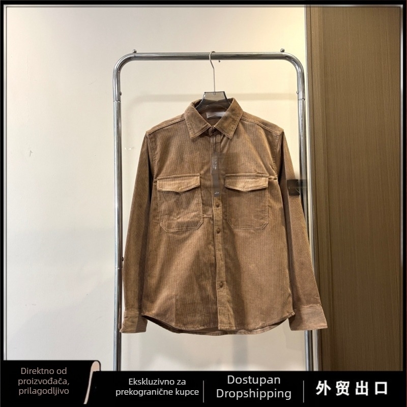 Muška košulja od corduroya, širok kroj, dugi rukavi, ovratnik Turn-down, vintage svakodnevni stil