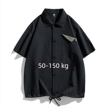 Plus veličine muška košulja kratkih rukava, ljeto, ležernog kroja, prozračna poliesterska smjesa, jednobojna, ovratnik tip lapel