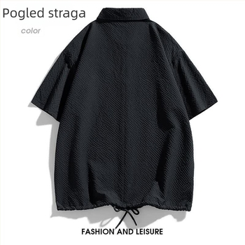 Plus veličine muška košulja kratkih rukava, ljeto, ležernog kroja, prozračna poliesterska smjesa, jednobojna, ovratnik tip lapel