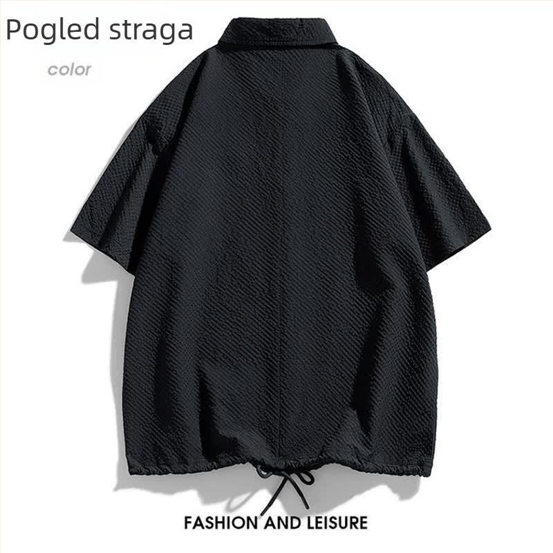 Plus veličine muška košulja kratkih rukava, ljeto, ležernog kroja, prozračna poliesterska smjesa, jednobojna, ovratnik tip lapel