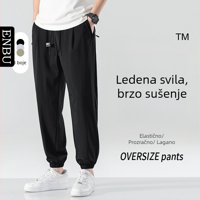 Enbu muške ljetne hlače od ice silk, tanki materijal, brzo sušeće, široki kroj, casual sportske hlače