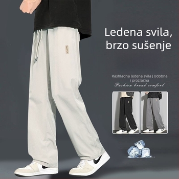 Muške sportske hlače ravnog kroja, Ice Silk tkanina, moderno opuštene široke nogavice, tanke, brzo sušeće ljetne hlače