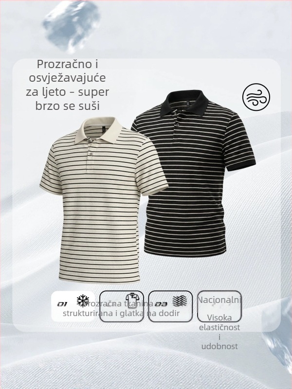 Muška ljetna polo majica s kratkim rukavima, prugasta, lagana i prozračna