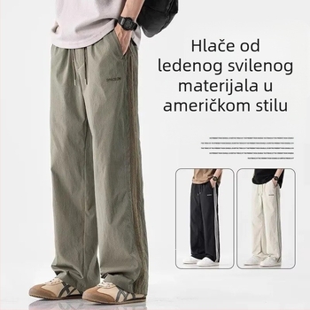 Muške tanke casual hlače od Ice Silk, ljeto, američki stil širokih nogavica, opuštenog ravnog kroja