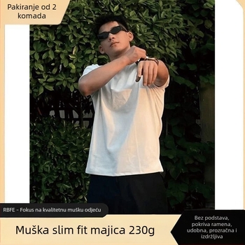 Muška fitness majica s teškim američkim stilom, Slim-fit, kratkim rukavom, crna, ljeto.