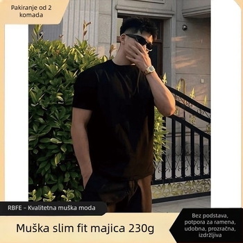 Muška fitness majica s teškim američkim stilom, Slim-fit, kratkim rukavom, crna, ljeto.