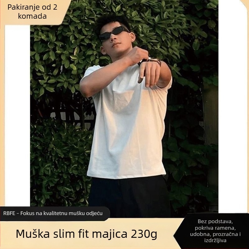 Muška fitness majica s teškim američkim stilom, Slim-fit, kratkim rukavom, crna, ljeto.