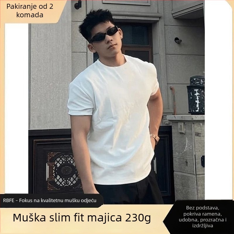 Muška fitness majica s teškim američkim stilom, Slim-fit, kratkim rukavom, crna, ljeto.