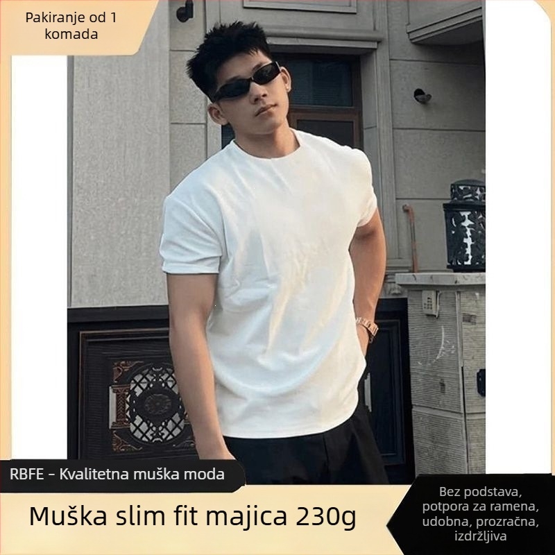 Muška fitness majica s teškim američkim stilom, Slim-fit, kratkim rukavom, crna, ljeto.