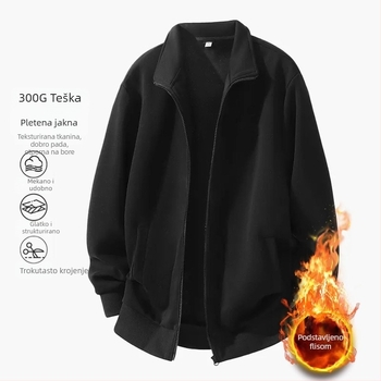 Muški jakna s zipom i stojećim ovratnikom, casual kardigan stil, jednobojna, dugi rukavi, bočni džepovi, poliester