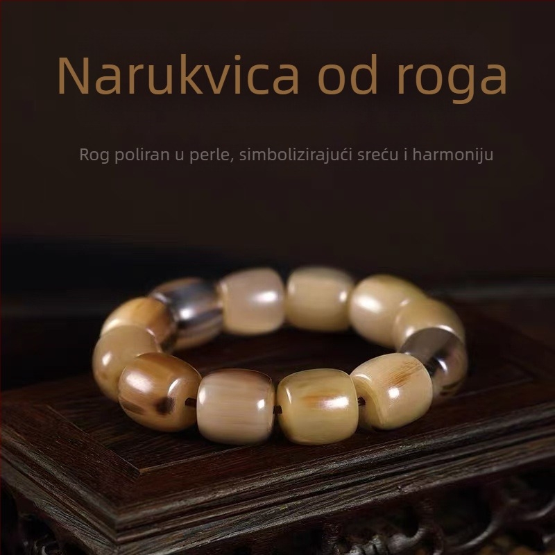 Narukvica od rogova, ručno izrađene molitvene perle s rogova uzorkom, unisex narukvica