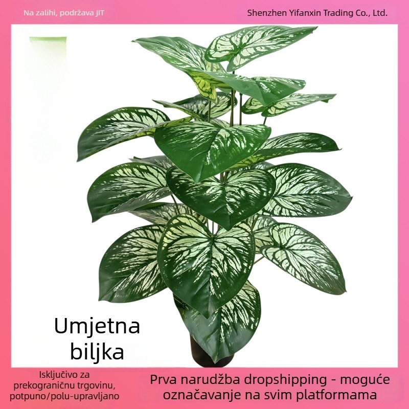 Umjetni buket zelenila s mrežastim listovima i umjetnim cvjetovima, dekor za nordijski stil doma.