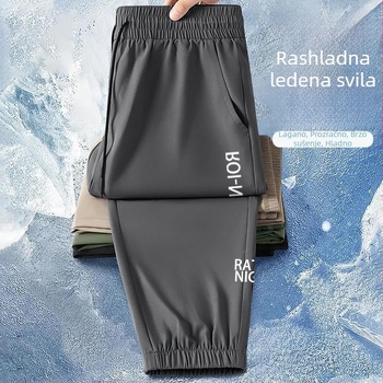 Muške ljetne hlače od ice silk, tanke i široke, duge, casual hlače s jogger krojem, brzo se suše