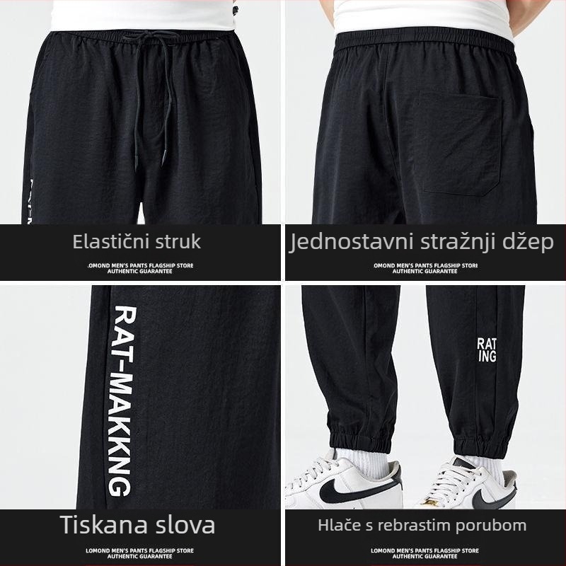 Muške ljetne hlače od ice silk, tanke i široke, duge, casual hlače s jogger krojem, brzo se suše