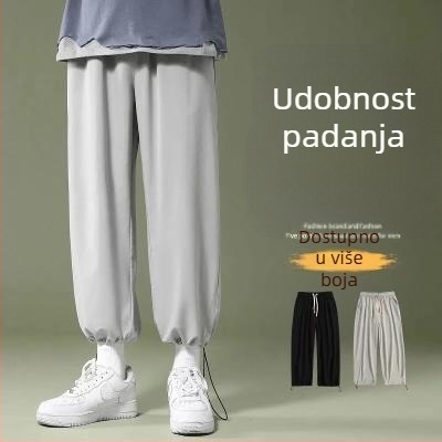 Muške casual sports hlače s vezanjem u struku, brzo sušeća tkanina, do gležnja, jednobojne, zima 2023
