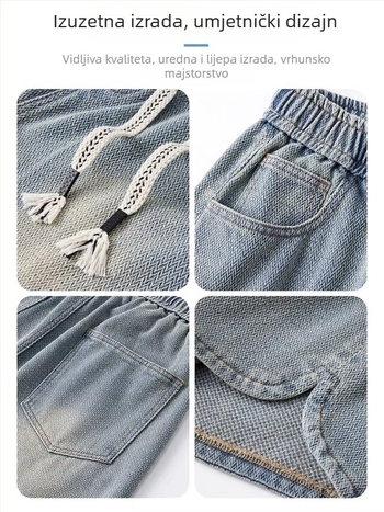 Muške ljetne tanke traper šorceve s uzorkom zvjezdanog neba, elastični pojas, prav kroj, do koljena, casual