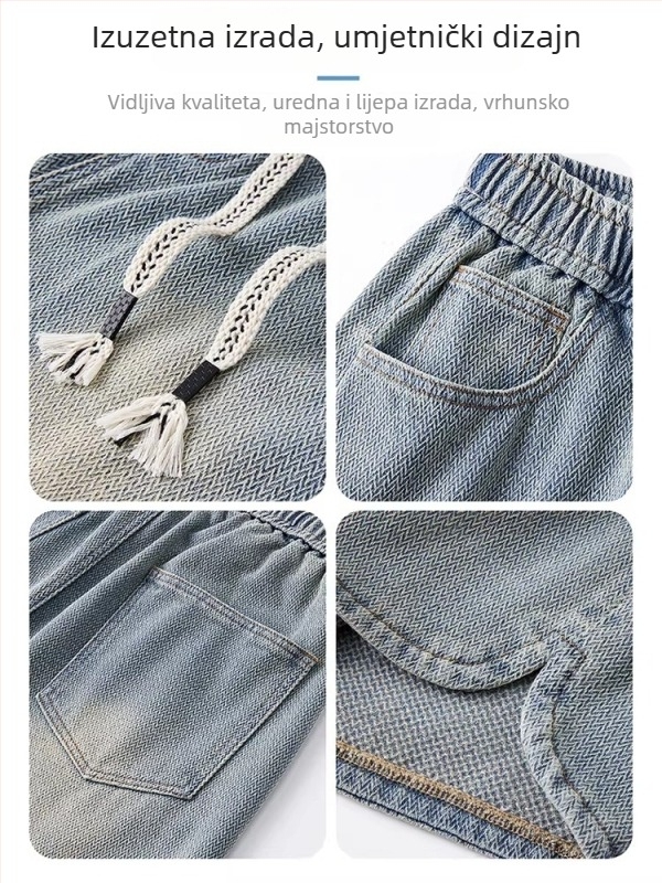 Muške ljetne tanke traper šorceve s uzorkom zvjezdanog neba, elastični pojas, prav kroj, do koljena, casual