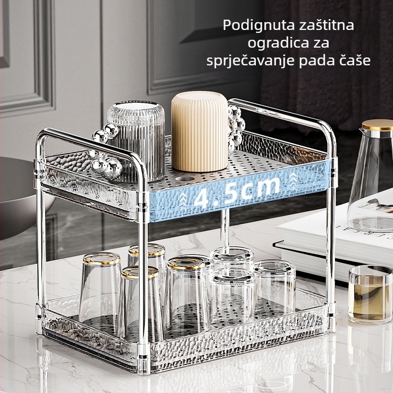 Dvostruki držač čaša za kuhinju s posudom za isušivanje, od prozirnog PET