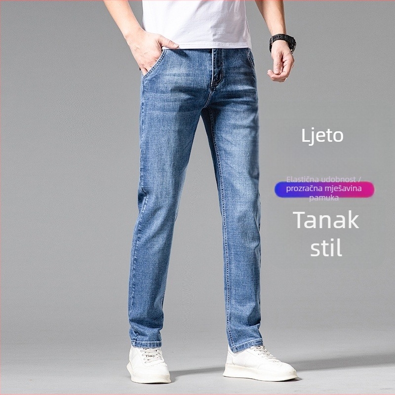 2026 ljeto visokokvalitetne lagane muške traperice, ravnog kroja, opuštene siluete, elastične, casual-business stil