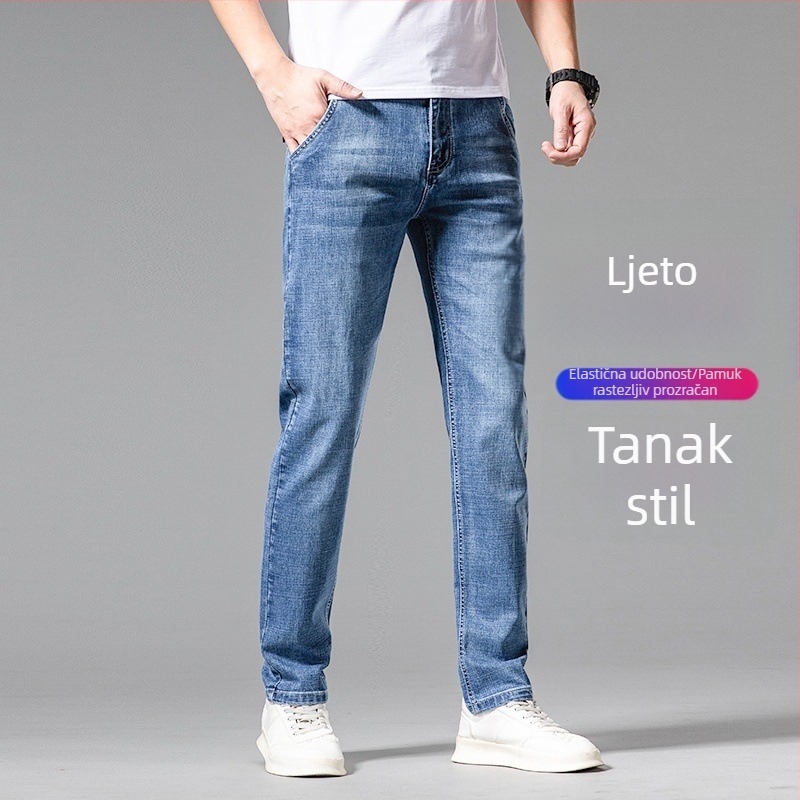 2026 ljeto visokokvalitetne lagane muške traperice, ravnog kroja, opuštene siluete, elastične, casual-business stil