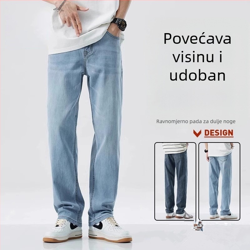 Muške traperice ravnog kroja, oprane, lagane za ljeto, svestrane, s elastičnošću, udobne duge hlače