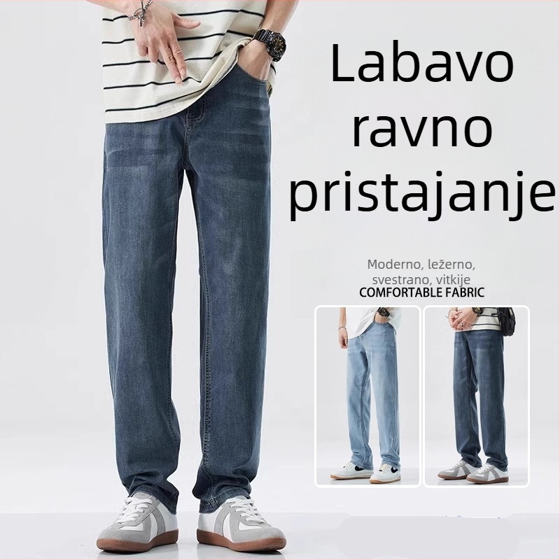 Muške traperice ravnog kroja, oprane, lagane za ljeto, svestrane, s elastičnošću, udobne duge hlače