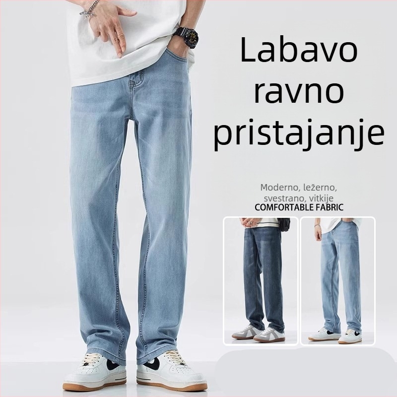 Muške traperice ravnog kroja, oprane, lagane za ljeto, svestrane, s elastičnošću, udobne duge hlače