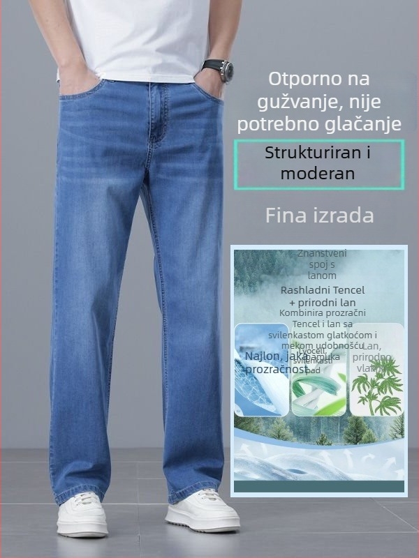 Muške traperice od mulberijeve svile i lana, lagane ljeto, ravnog kroja