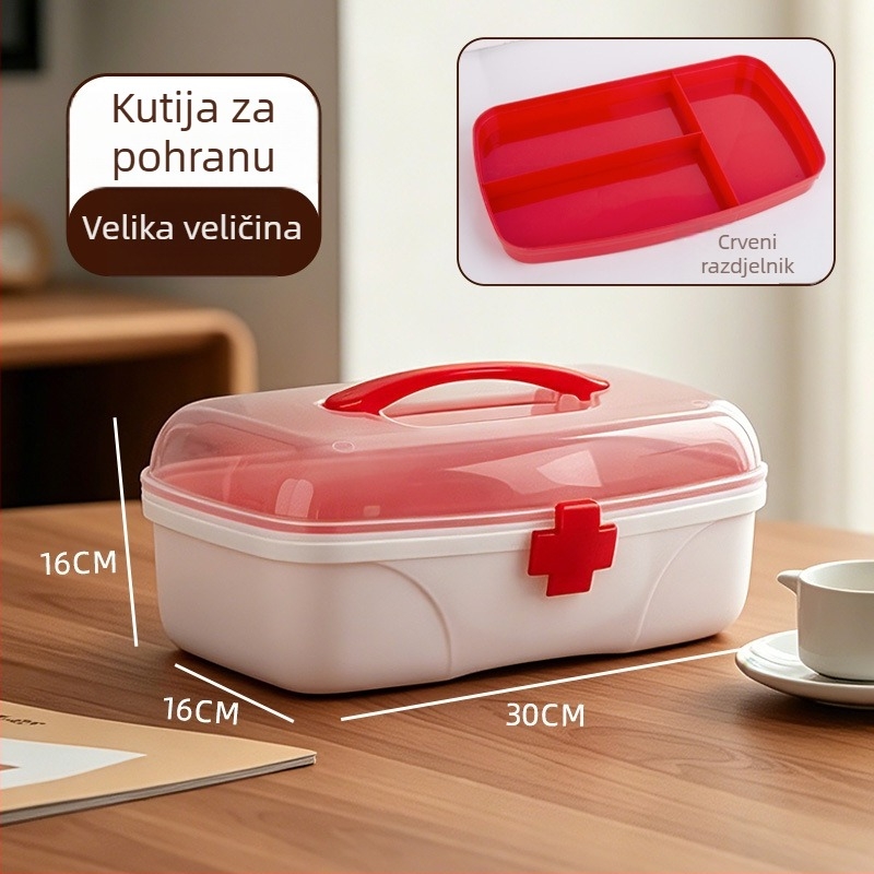 Kućna kutija za lijekove, organizator s tri odjeljka, velika složena medicinska kutija
