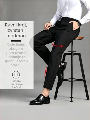 Muške hlače do gležnja, ravni kroj, uski siluetu, poslovni stil, mekani pad, elastične, bez glađenja, za proljeće i jesen