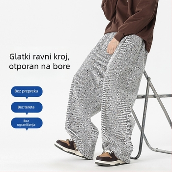 Muške pletene sportske hlače ravnog i širokog kroja s twill cvjetnim uzorkom