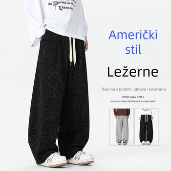 Muške pletene sportske hlače ravnog i širokog kroja s twill cvjetnim uzorkom