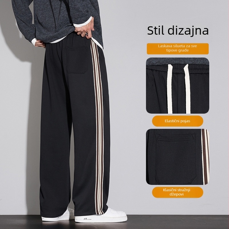 Muške široke hlače s drapiranim krojem, casual, 2025 model, proljeće–jesen, američki high-street stil, udoban ravni kroj
