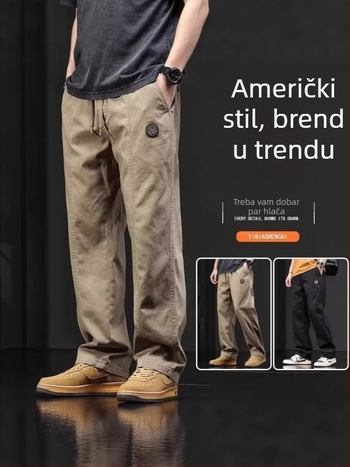 Muške hlače od pamukastog twilla za radni stil – američki retro casual, široke nogavice i ravni kroj